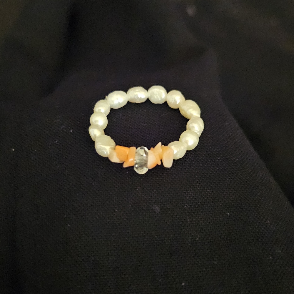 Pearl & Coral Ring Handmade US Size 7.5